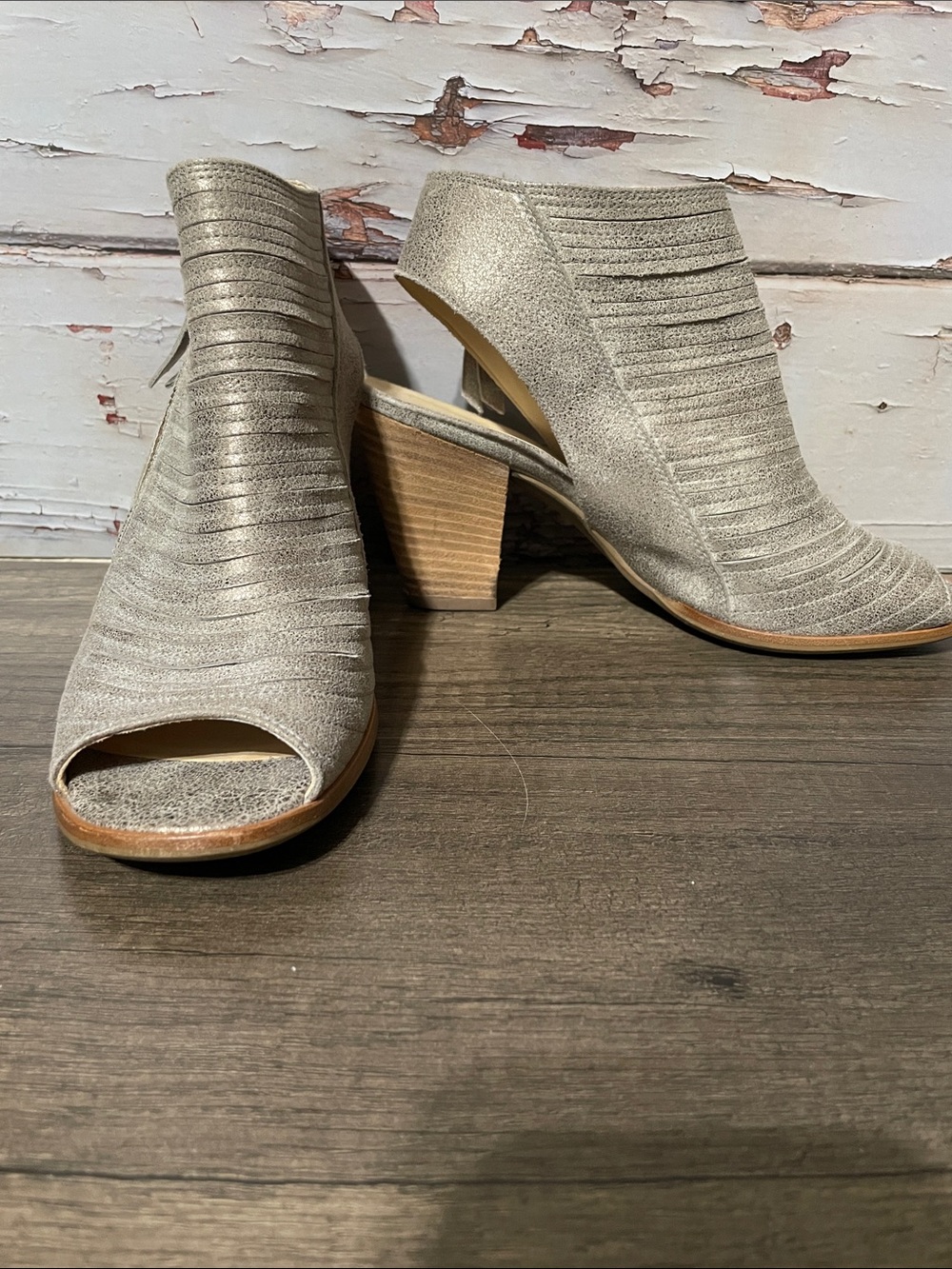 Paul Green Metallic Taupe Open-Toe Slingback Mules